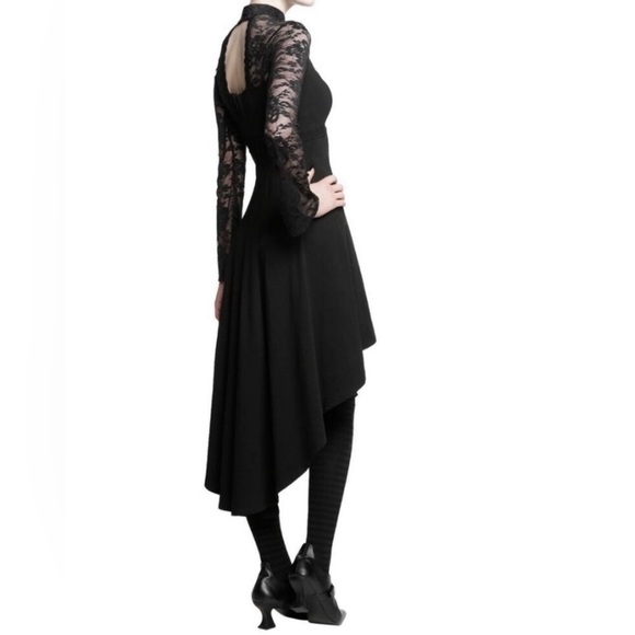 SOLD - TRIPP NYC Vintage Gothic Black Hi-Low Long Sleeved Lace with Front Choker - Picture 2 of 8